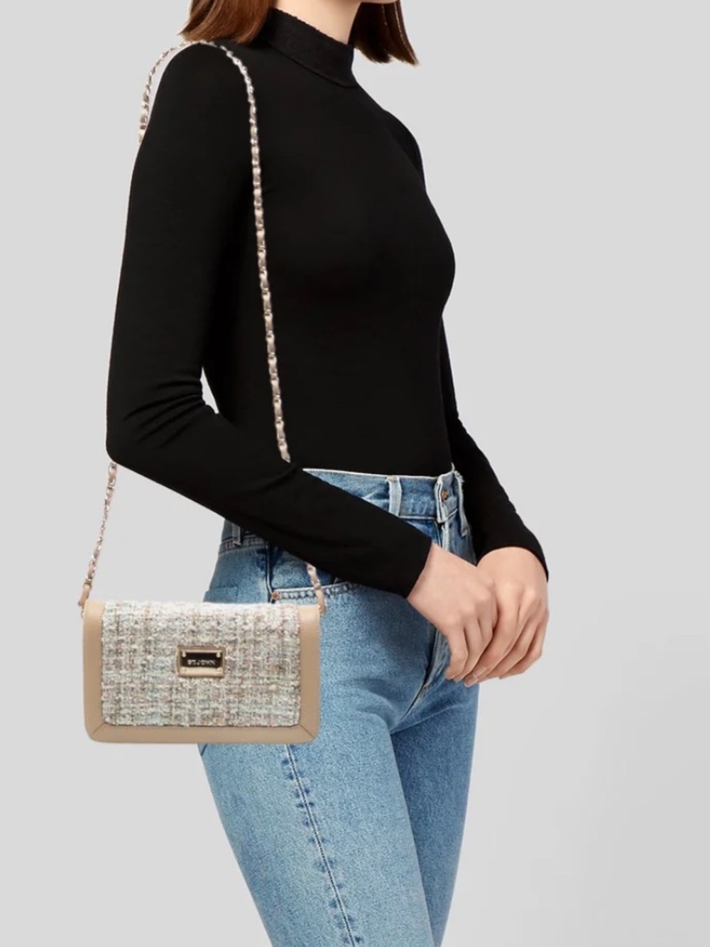 St John Handbag Tweed & Tan Leather Crossbody or Clutch - Picture 2 of 13